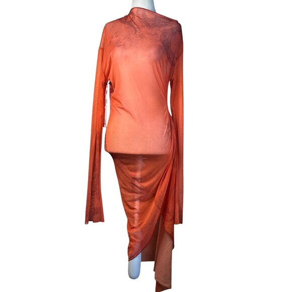 Jade Cropper Draped Twisted Dress in Red Snake Print 38 New Womens Serpent Mesh - Picture 5 of 13